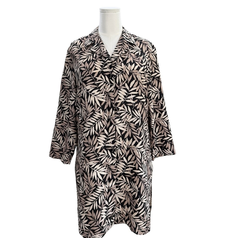 Vintage Tropical Leaf Print Duster Jacket Dress Coastal Resort Oversized Boho - Picture 4 of 8